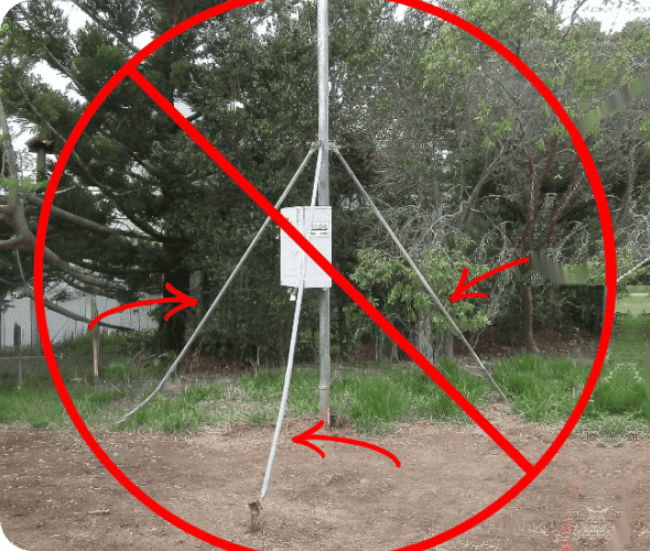 Traditional temporary power pole with support stays crossed out